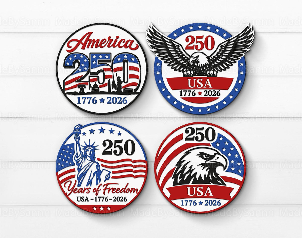 America 250 Door Hanger Svg, Patriotic Round Sign Svg, USA 250th Anniversary Round Sign, USA Decor Svg, Glowforge Svg, USA Door sign Svg
