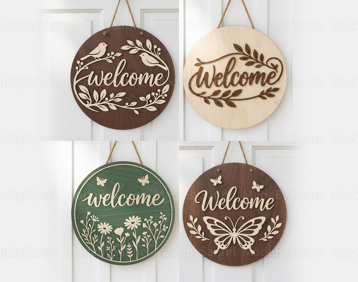 Spring Door Hanger svg, Floral Round Sign svg, Birds Door Hanger,  xTool File, Butterfly Door Hanger svg, Floral Door sign svg dxf