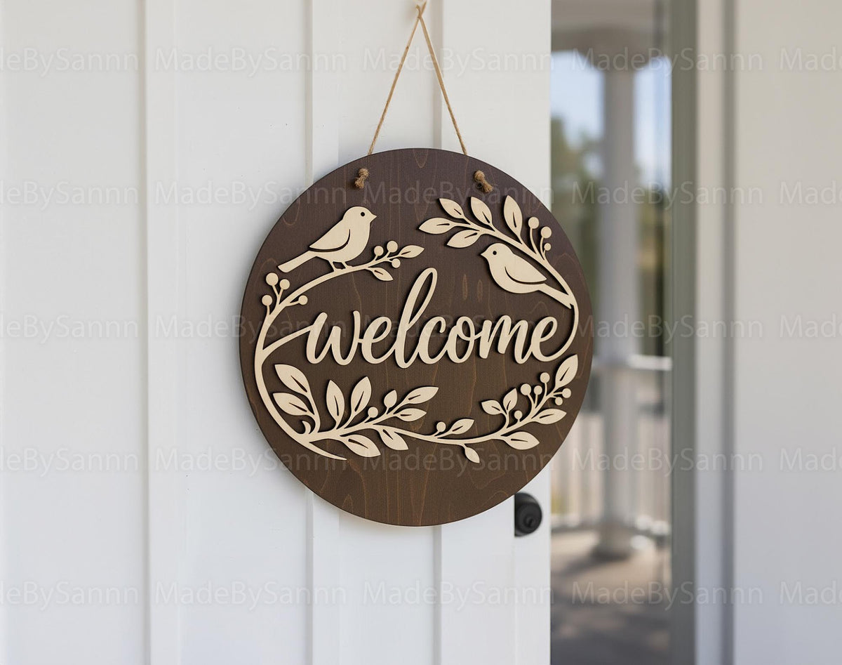 Spring Door Hanger svg, Floral Round Sign svg, Birds Door Hanger, Glowforge xTool File, Butterfly Door Hanger svg, Floral Door sign svg dxf