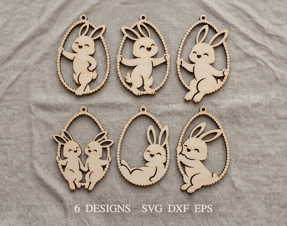 Bunny Egg Frame SVG Bundle, Easter Bunny Egg Frame Ornament, SVG File for Laser Cutting, Wood Cut Files, Door Wreath Decor, Cricut Glowforge