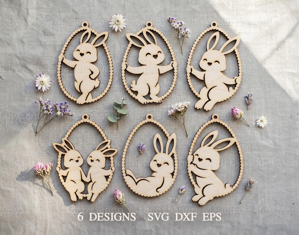 Bunny Egg Frame SVG Bundle, Easter Bunny Egg Frame Ornament, SVG File for Laser Cutting, Wood Cut Files, Door Wreath Decor, Cricut 