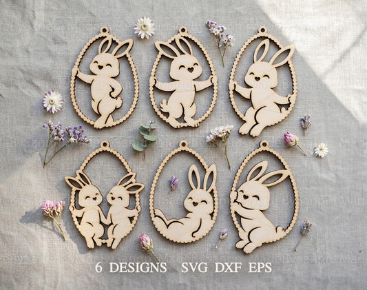Bunny Egg Frame SVG Bundle, Easter Bunny Egg Frame Ornament, SVG File for Laser Cutting, Wood Cut Files, Door Wreath Decor, Cricut 