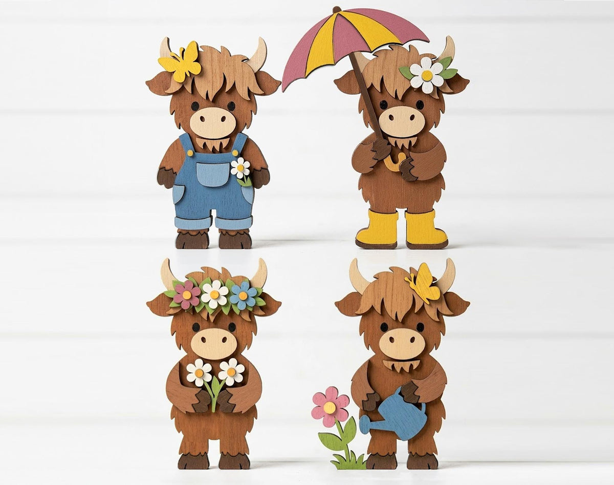 Cute Spring Highland Cow SVG Bundle, Highland Cow Svg, Cute Cow Svg, Spring Cow, Spring Ornaments Svg,  Svg, Lightburn Cricut File