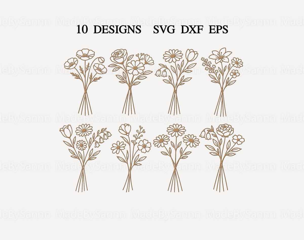 Wildflowers Meadow Svg Bundle, Wildflowers and Butterflies Svg, Mothers Day Gift Svg, Wood Flowers Svg, Glowforge Svg, Laser Cut, Spring Svg
