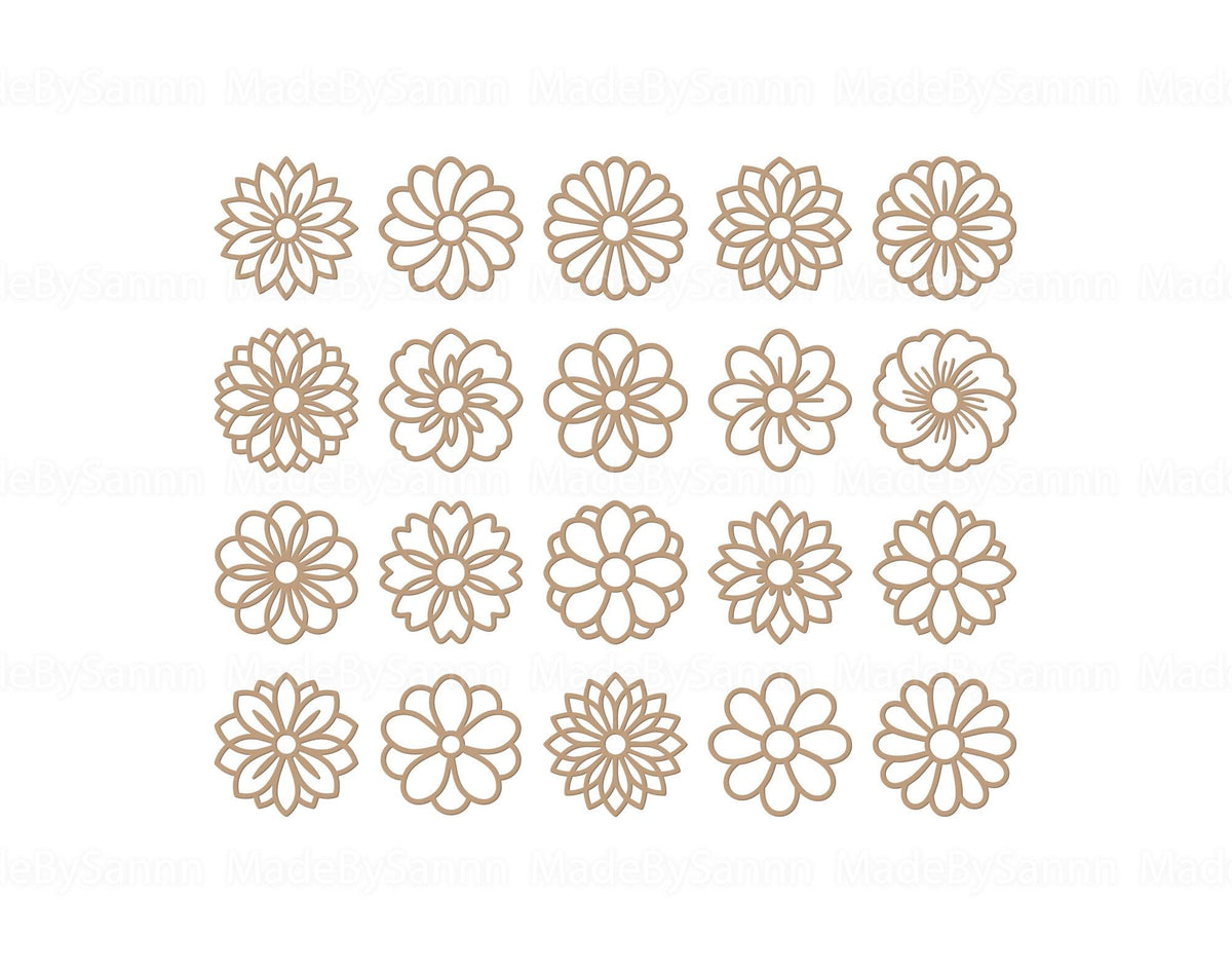Wood Flowers Svg Bundle, 20 Floral Blossom Svg, Spring Decor, Wood Flowers Svg, Geometric Flowers Svg, Glowforge Svg, Laser Cut File, Xtool