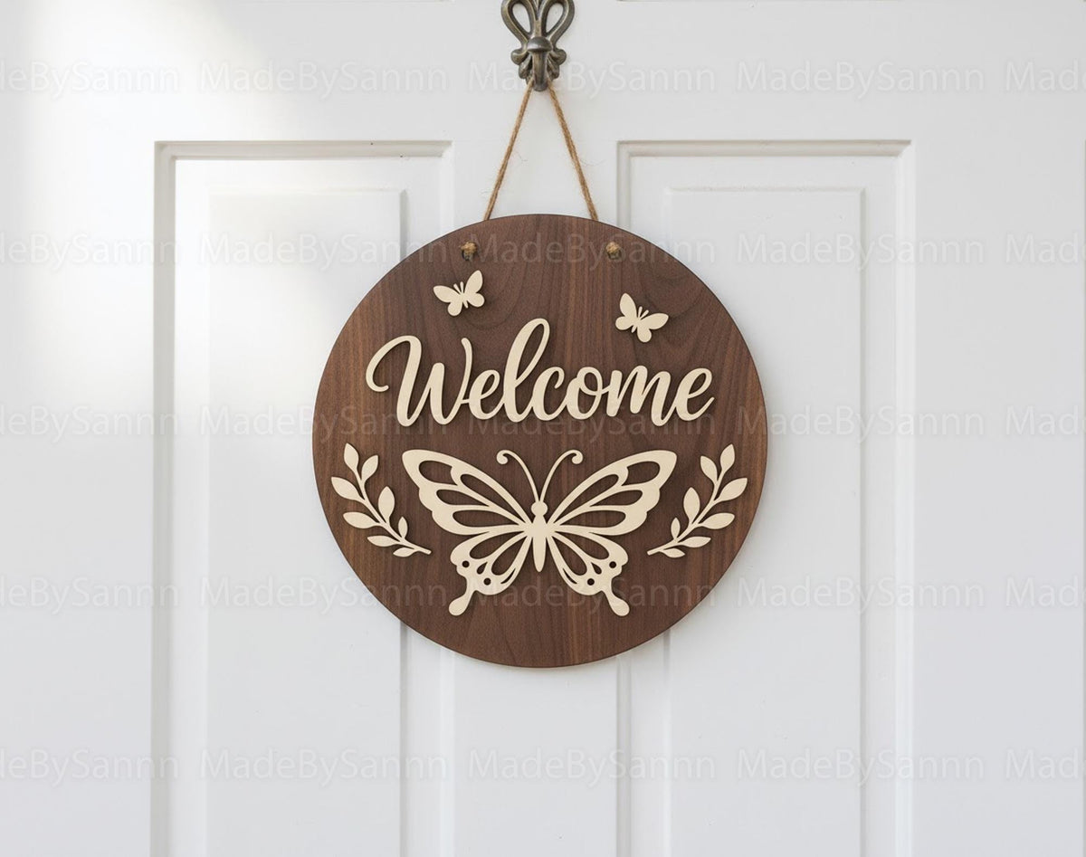 Spring Door Hanger svg, Floral Round Sign svg, Birds Door Hanger, Glowforge xTool File, Butterfly Door Hanger svg, Floral Door sign svg dxf