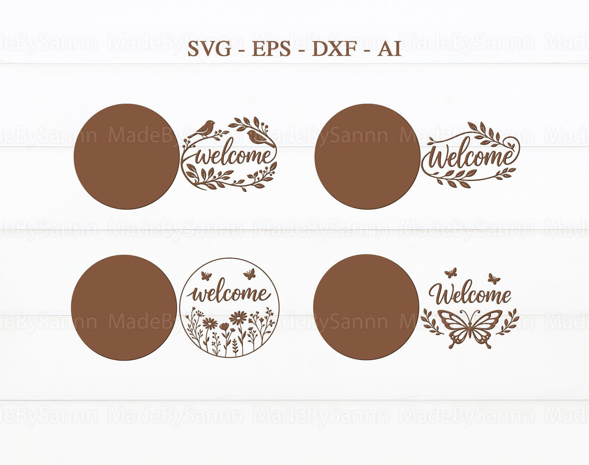 Spring Door Hanger svg, Floral Round Sign svg, Birds Door Hanger, Glowforge xTool File, Butterfly Door Hanger svg, Floral Door sign svg dxf