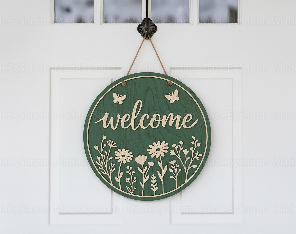 Spring Door Hanger svg, Floral Round Sign svg, Birds Door Hanger, Glowforge xTool File, Butterfly Door Hanger svg, Floral Door sign svg dxf