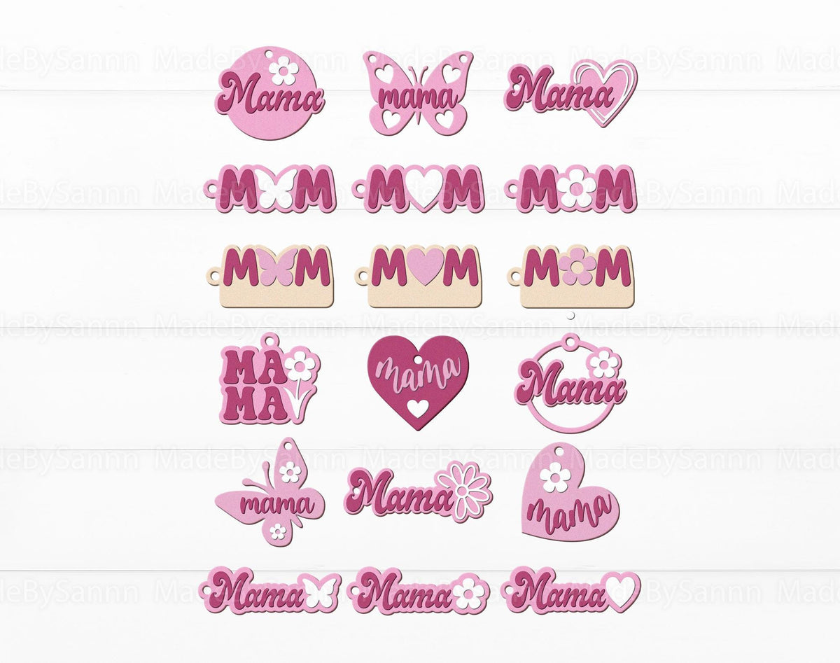 Mother's day Keychains SVG Bundle, 3D Keychains svg, Glowforge File, Mother's day laser cut, Wooden Keychain, Floral Mom Keychain, Mom Gift