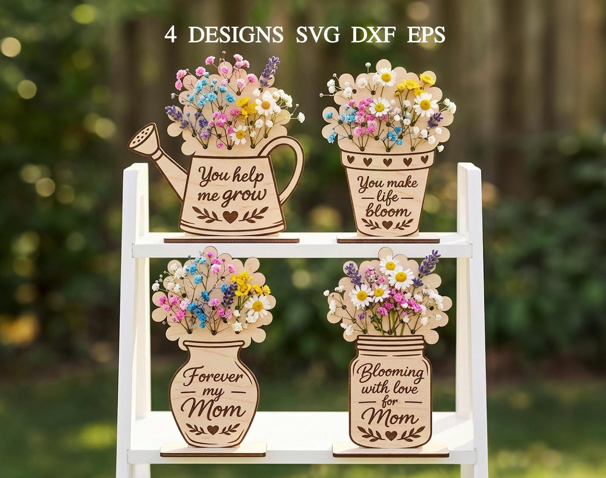 Mother's day Flowers Holder Svg, Flowers Sign Svg, Mothers Day Svg, Flower holder laser file, Mothers Day Gift  Svg, Laser Cut File