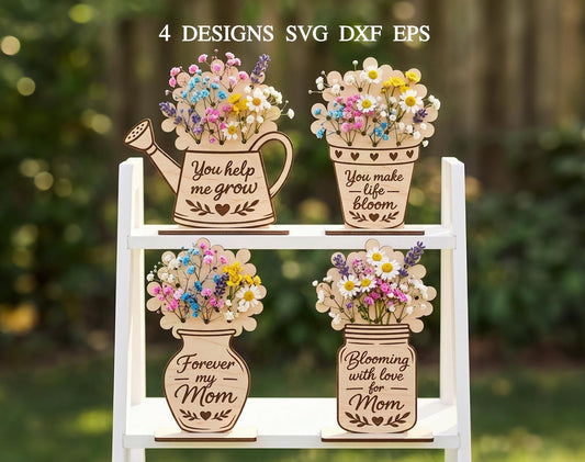Mother's day Flowers Holder Svg, Flowers Sign Svg, Mothers Day Svg, Flower holder laser file, Mothers Day Gift  Svg, Laser Cut File