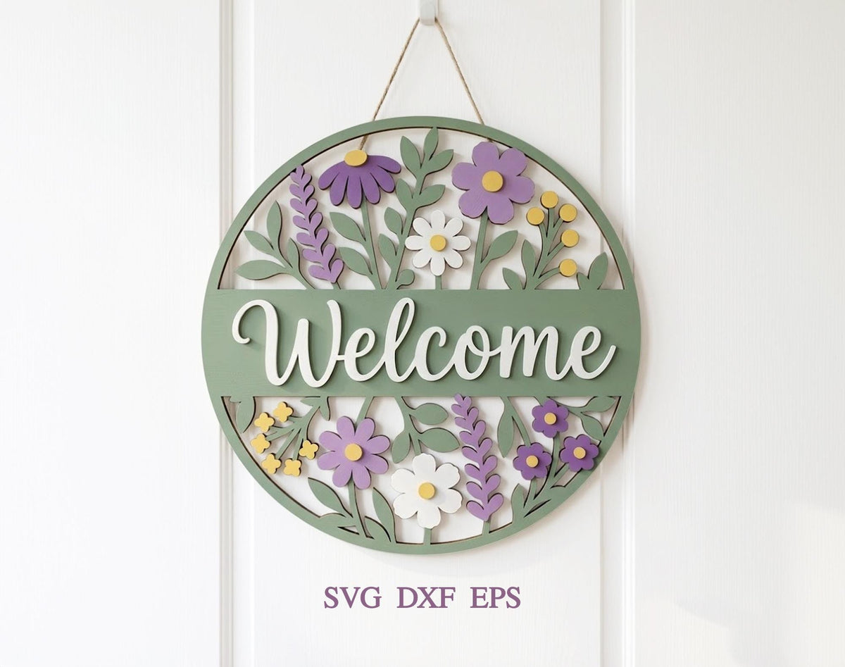 Floral Door Hanger svg, Floral Round Sign svg, Flowers Door Hanger,  xTool File, Spring Door Hanger svg, Summer Door sign svg dxf