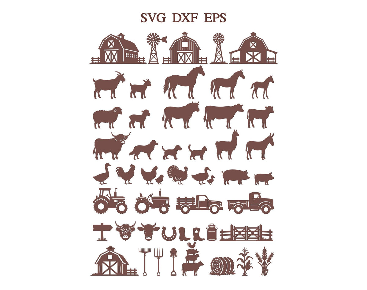 Farm Wall Art SVG Bundle, Farm Silhouette Svg, Farm Animals Svg Designs, Laser Cut Svg, 50 Designs, Xtool Cnc File, Glowforge Svg, Wall Art