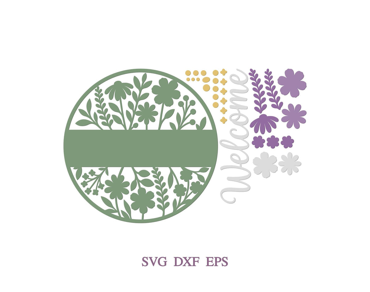 Floral Door Hanger svg, Floral Round Sign svg, Flowers Door Hanger, Glowforge xTool File, Spring Door Hanger svg, Summer Door sign svg dxf