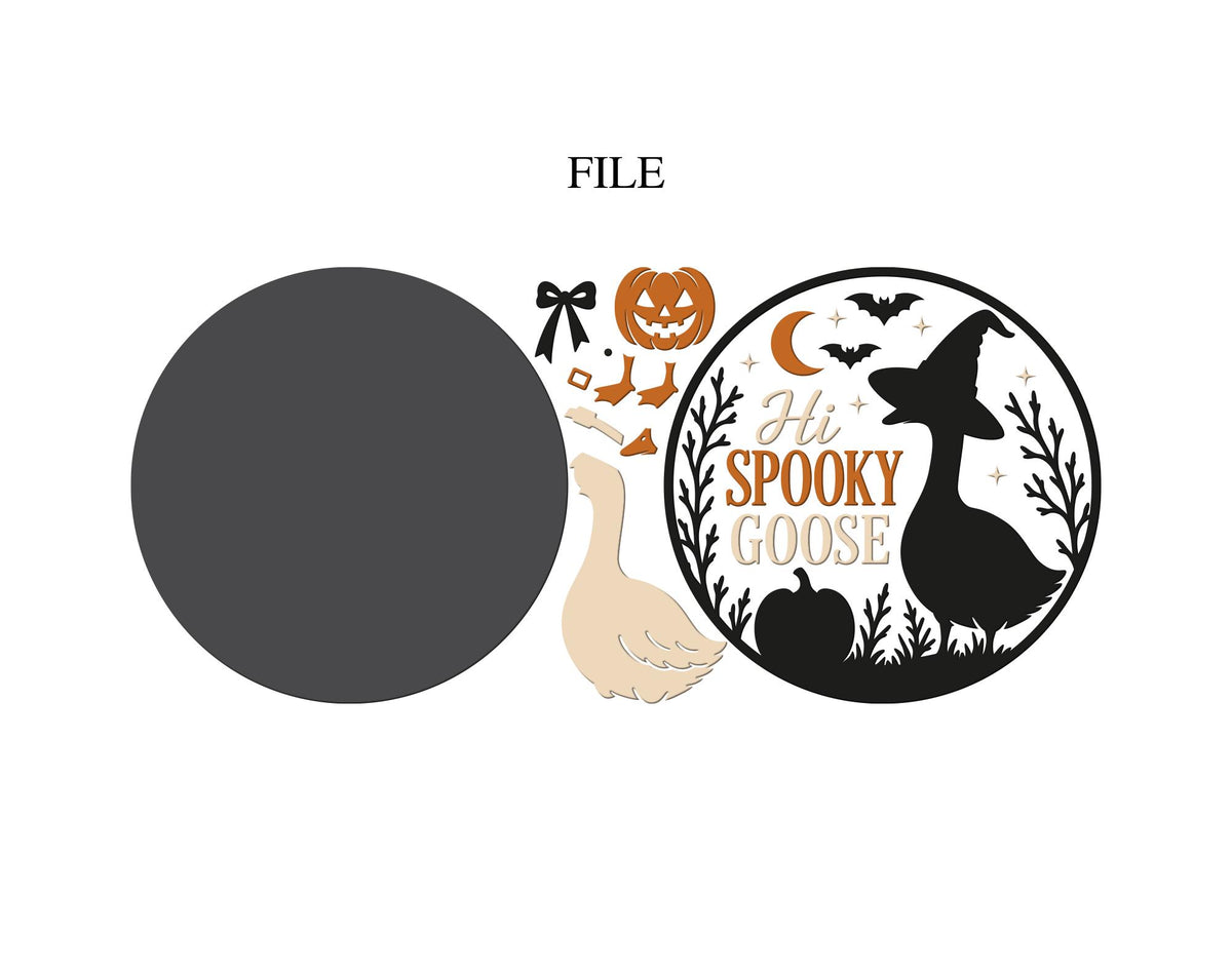 Hi Spooky Goose Door Hanger svg, Goose Round Sign svg, Pumpkin Door Hanger, Glowforge xTool File, Farmhouse Decor, Halloween Door sign