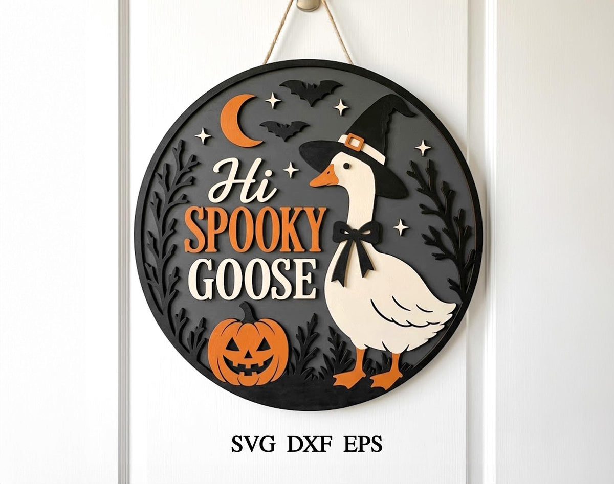 Hi Spooky Goose Door Hanger svg, Goose Round Sign svg, Pumpkin Door Hanger,  xTool File, Farmhouse Decor, Halloween Door sign